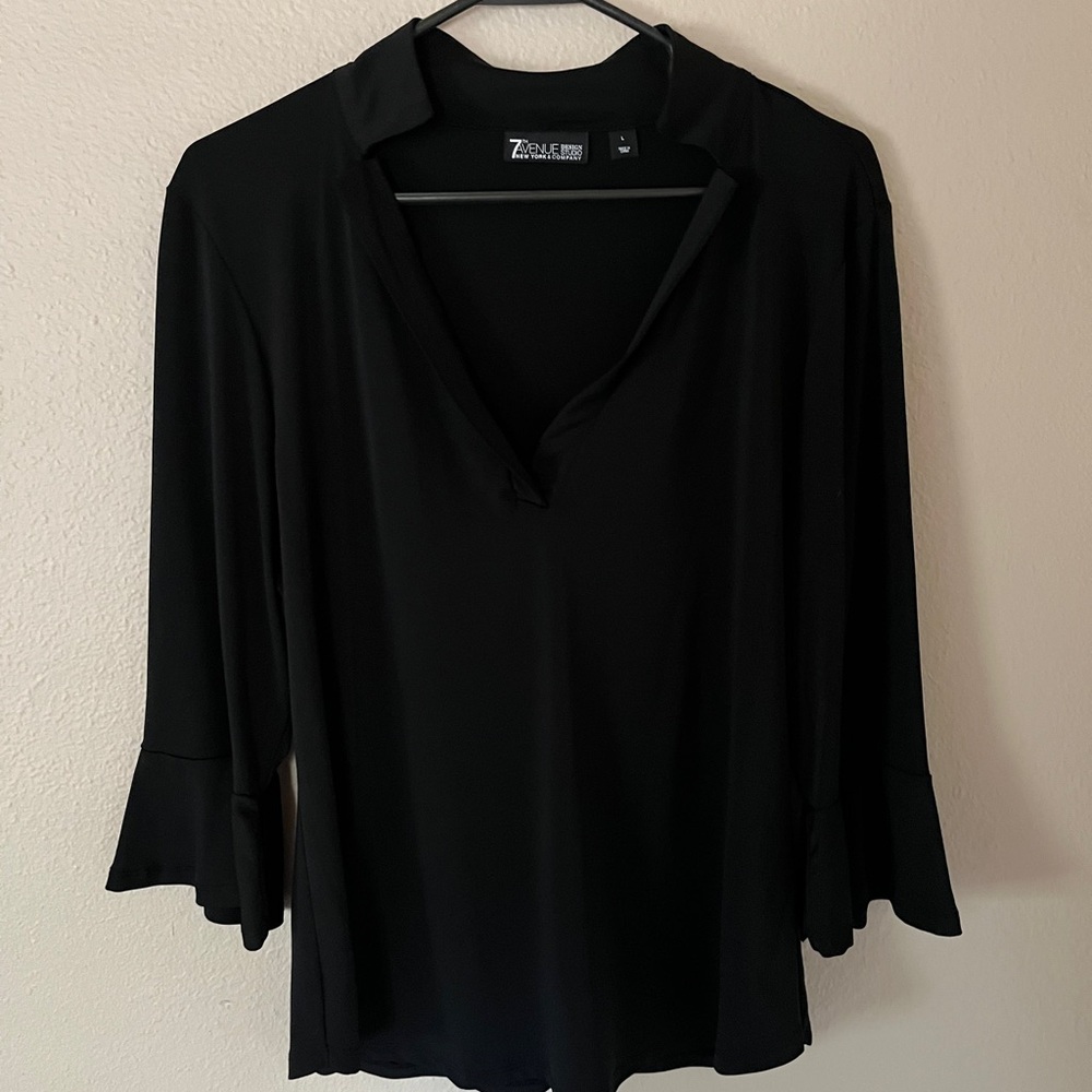 7th Avenue New York & Co. Elegant Black Blouse Bell sleeves.  Size L